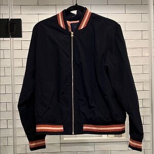 Scotch & Soda Dark Blue Bomber Jacket with Orange Stripes
